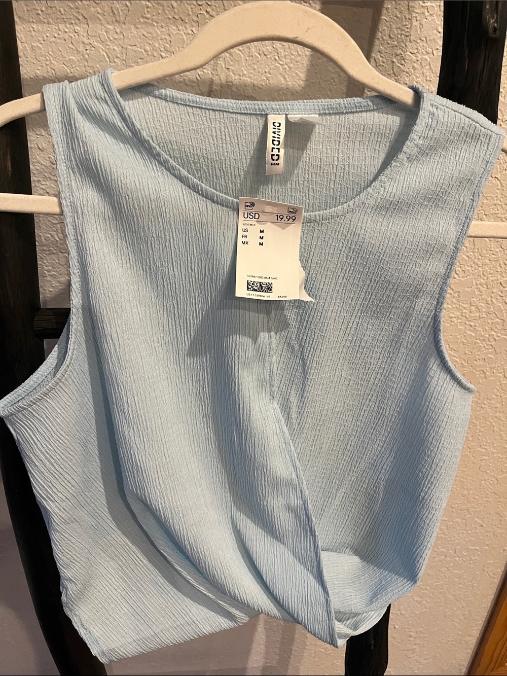 Divided Pale Blue Twist-Front Sleeveless Tank